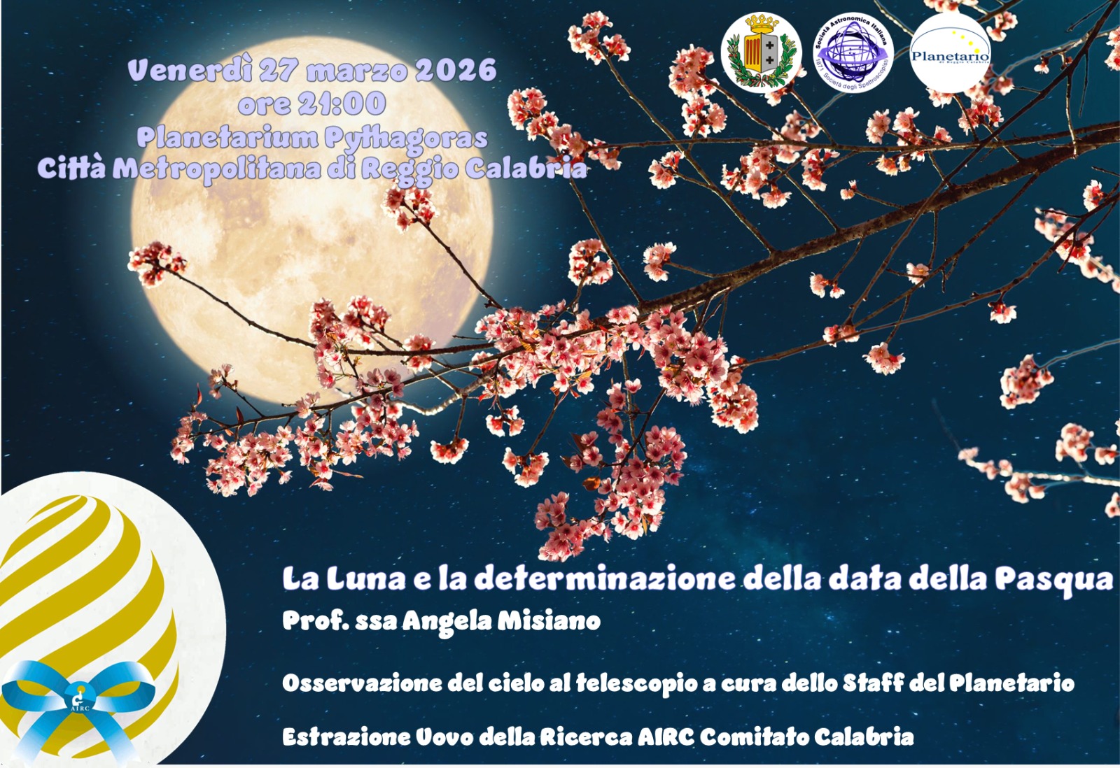 Immagine di copertina per Al Planetarium Pythagoras: �Sotto la Luna di Pasqua: Osservazione e Ricerca AIRC�