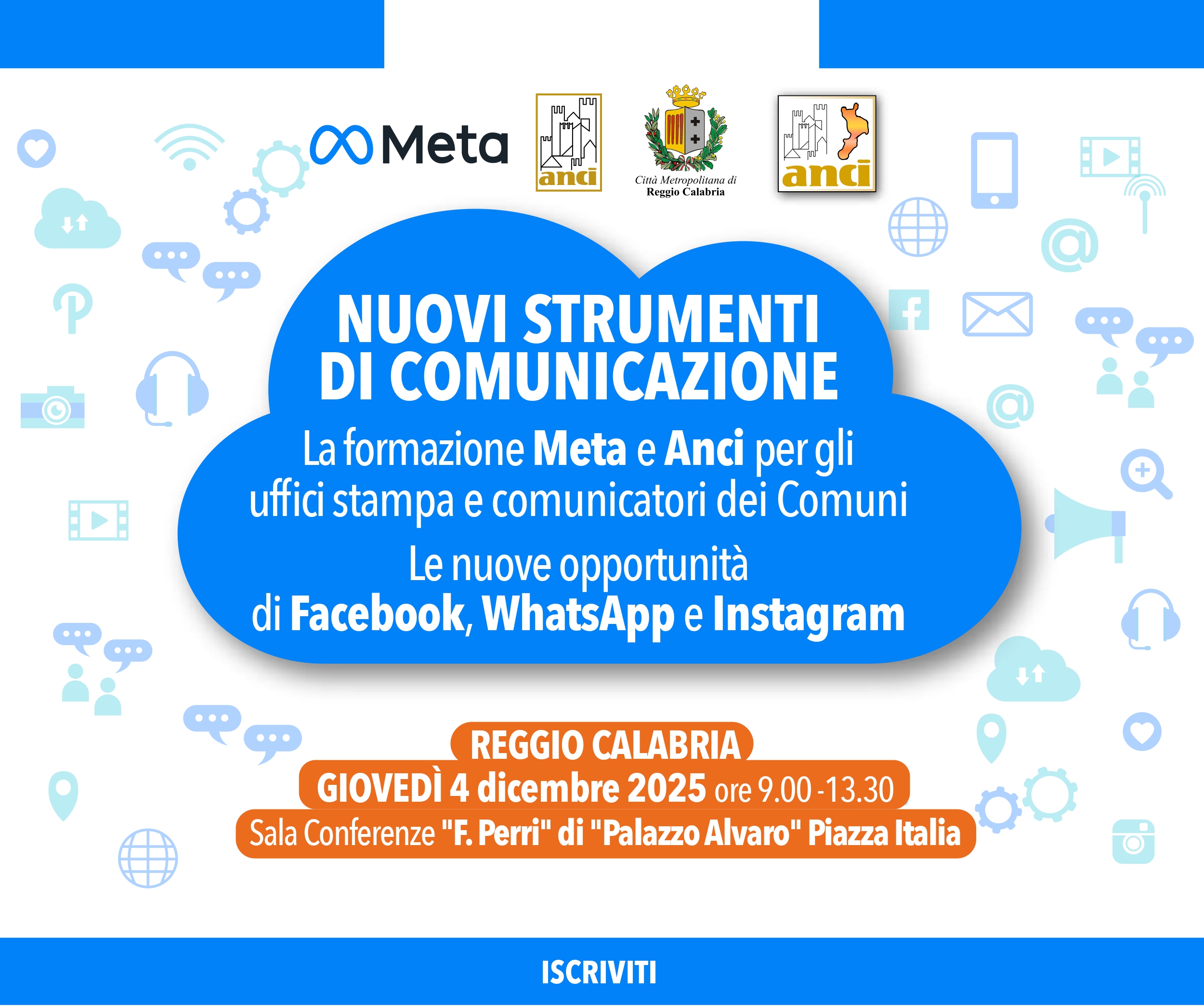 Il 4 dicembre a Reggio Calabria, corso Anci-Meta su comunicazione e social media