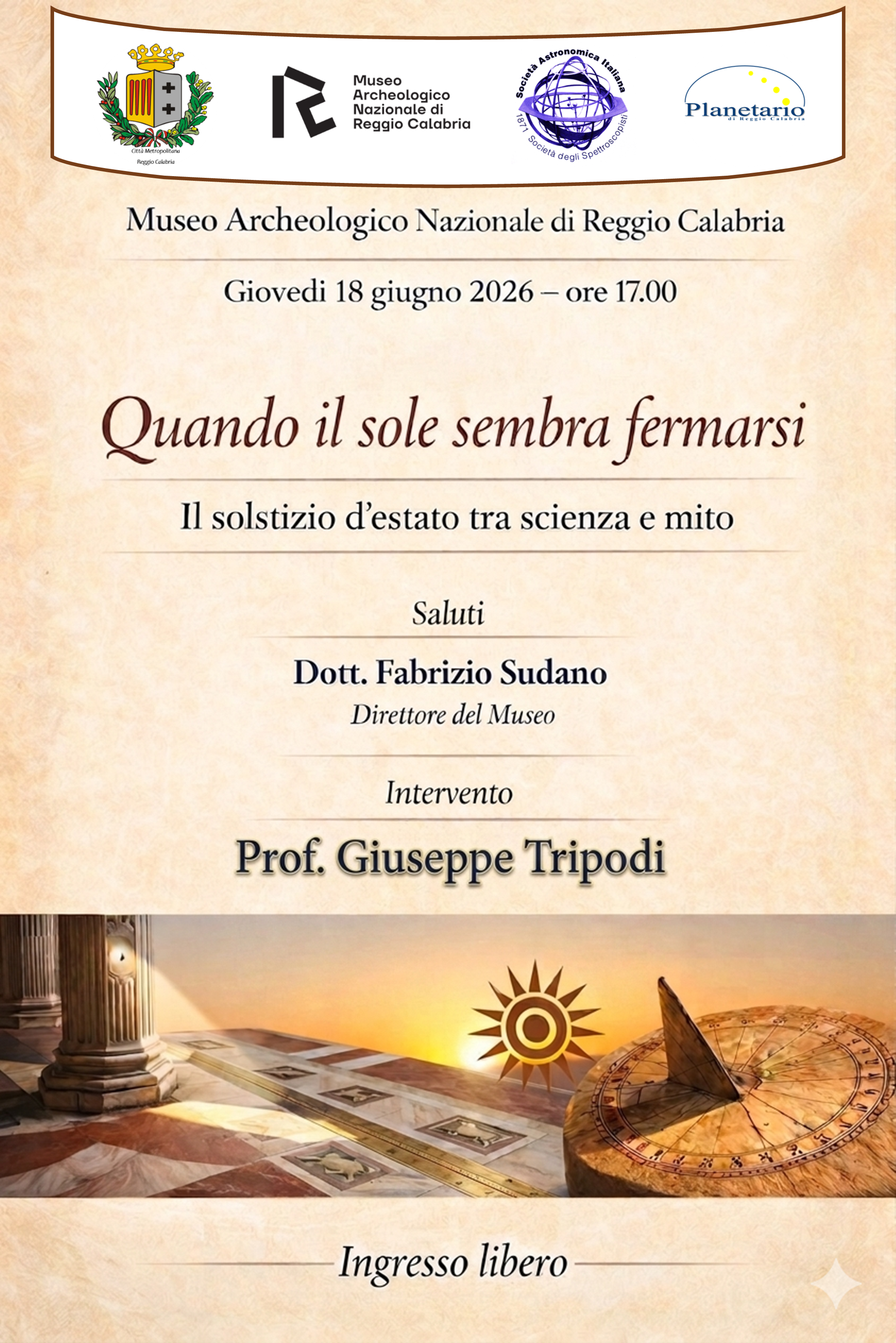 Giovedi 18 giugno al Museo Archeologico conversazione sul Solstizio d�Estate